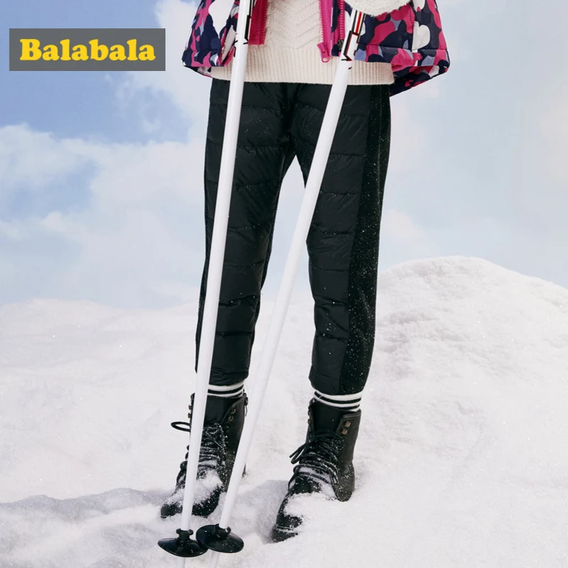 

Balabala Girl Quilted Puffer Pants Chinlon Lined at Front Fleece Lined at Back Pull-on Pants with Down Filling Ribbed Waistband