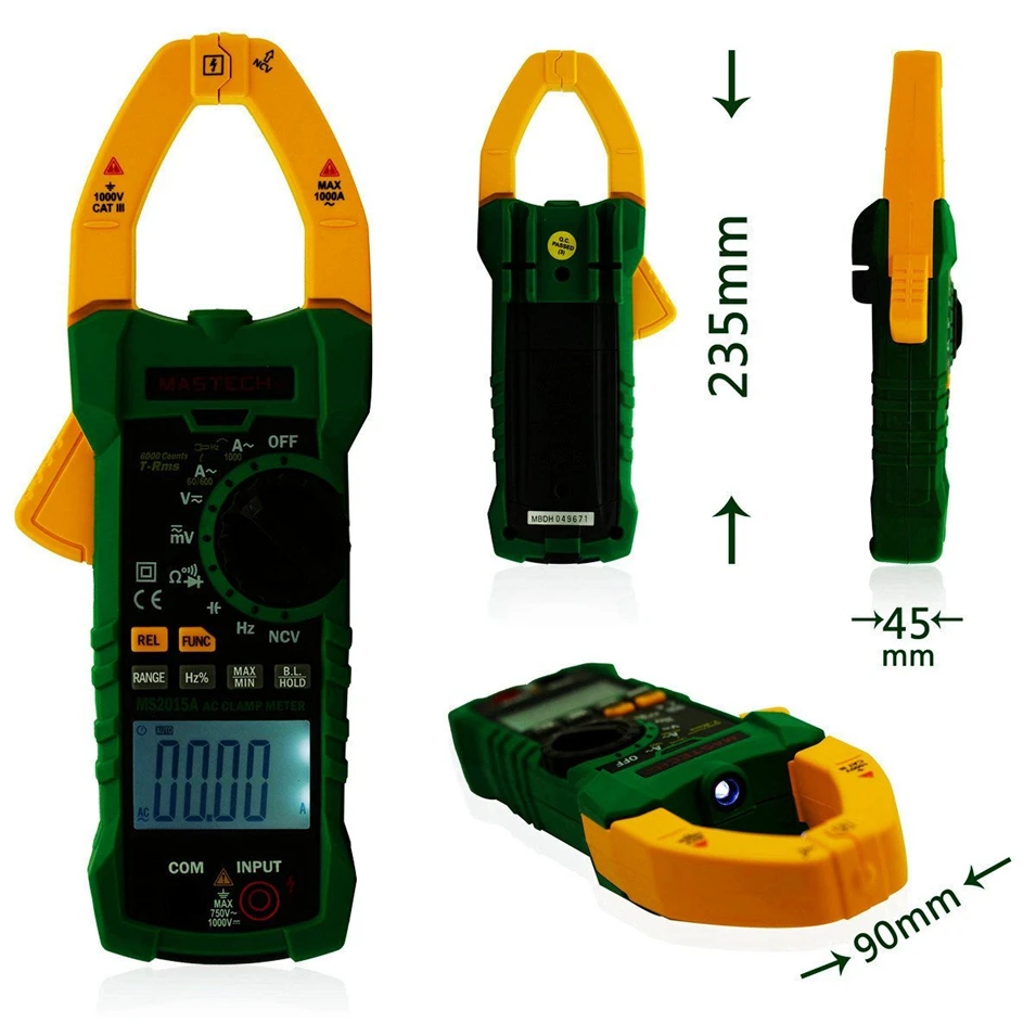 

MASTECH MS2015A AutoRange Digital AC 1000A Current Clamp Meter True RMS Multimeter Frequency Capacitance Tester NCV