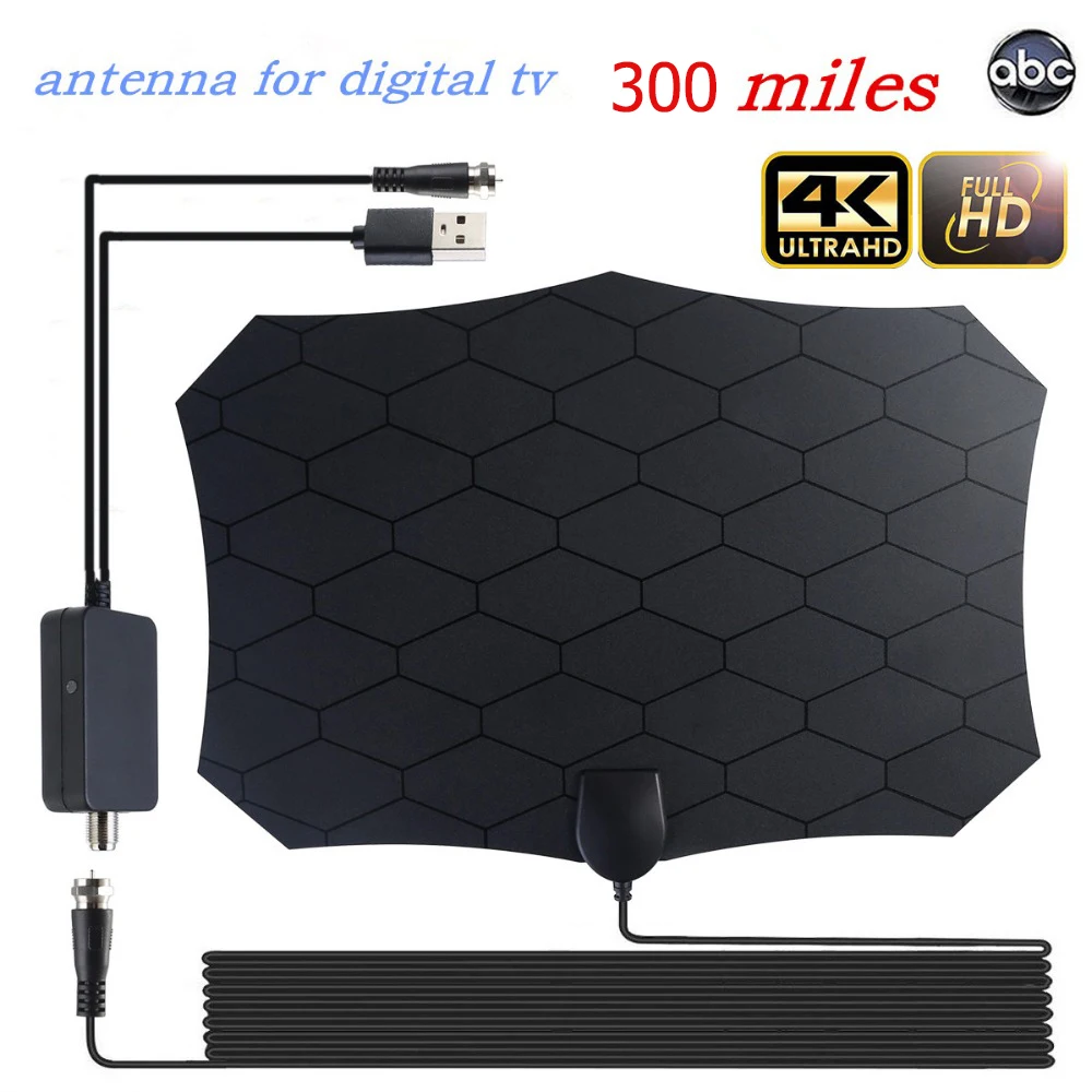 Indoor TV Antenna 1080P Digital HDTV Antenna With Amplifier Signal Booster 300 Mile Range 4K HD VHF Freeview TV Aerial High Gain