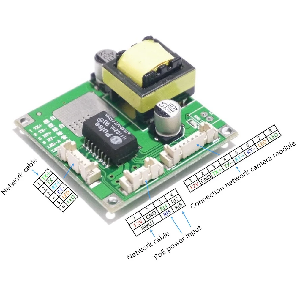 PoE Module board for Security CCTV Network IP Cameras Power Over 12V 1A output IEEE802