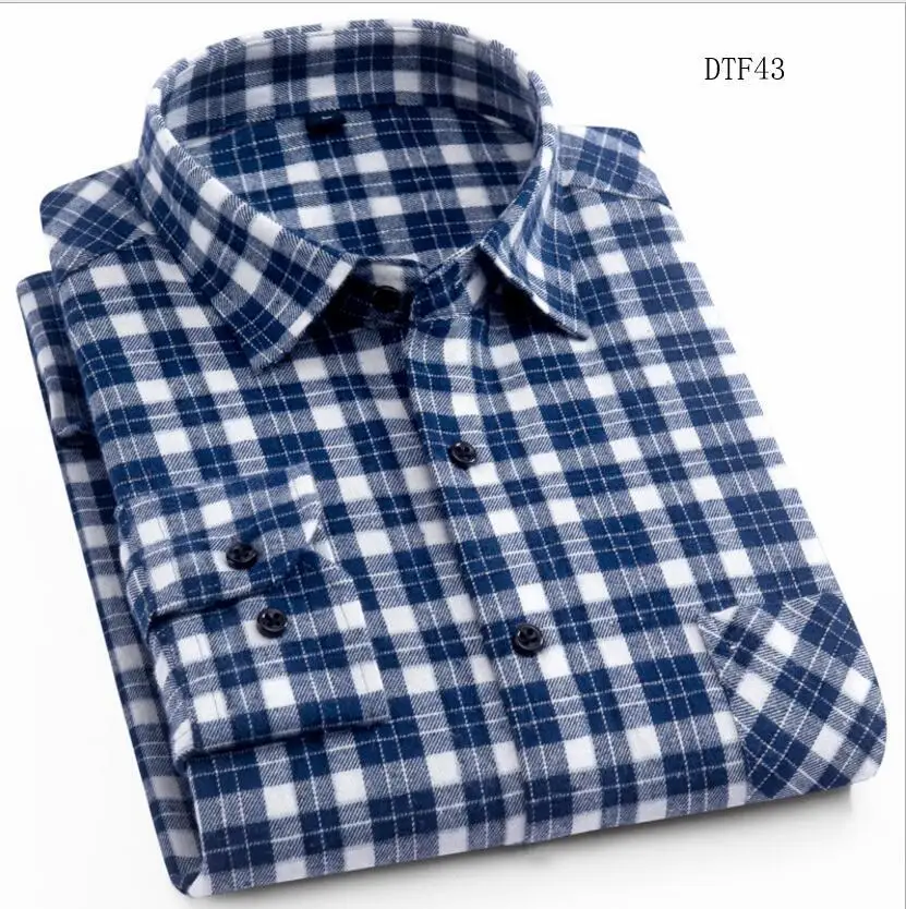 New Plaid Flannel Mens Shirts Long Sleeve Social Masculino Brand Male Shirts - Цвет: DTF43