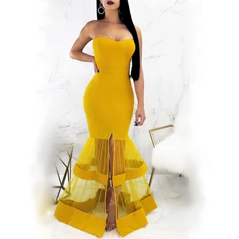 

2019 Dress Sexy Celebrity Backless Patchwork Slit Women Mesh Lace Sleeveless Night Club Bandage Body con Dresses Wholesale