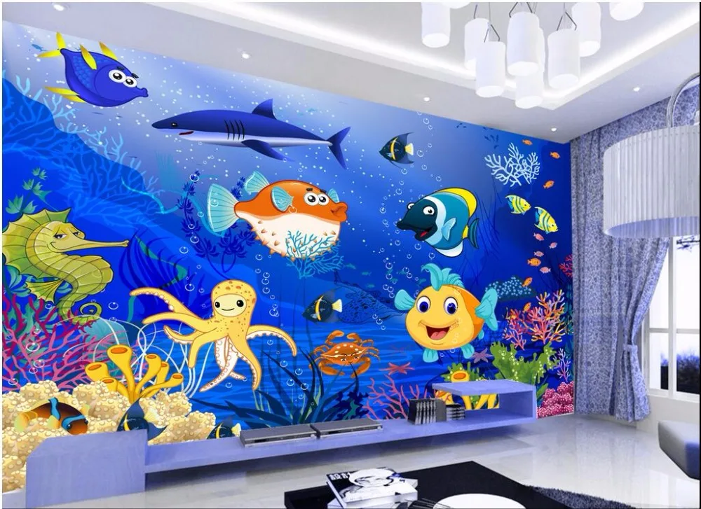 Custom Mural 3d Photo Wallpaper Cartoon Submarine World Fish Coral  Decoration Painting 3d Wall Murals Wallpaper For Walls 3 D - Wallpapers -  AliExpress