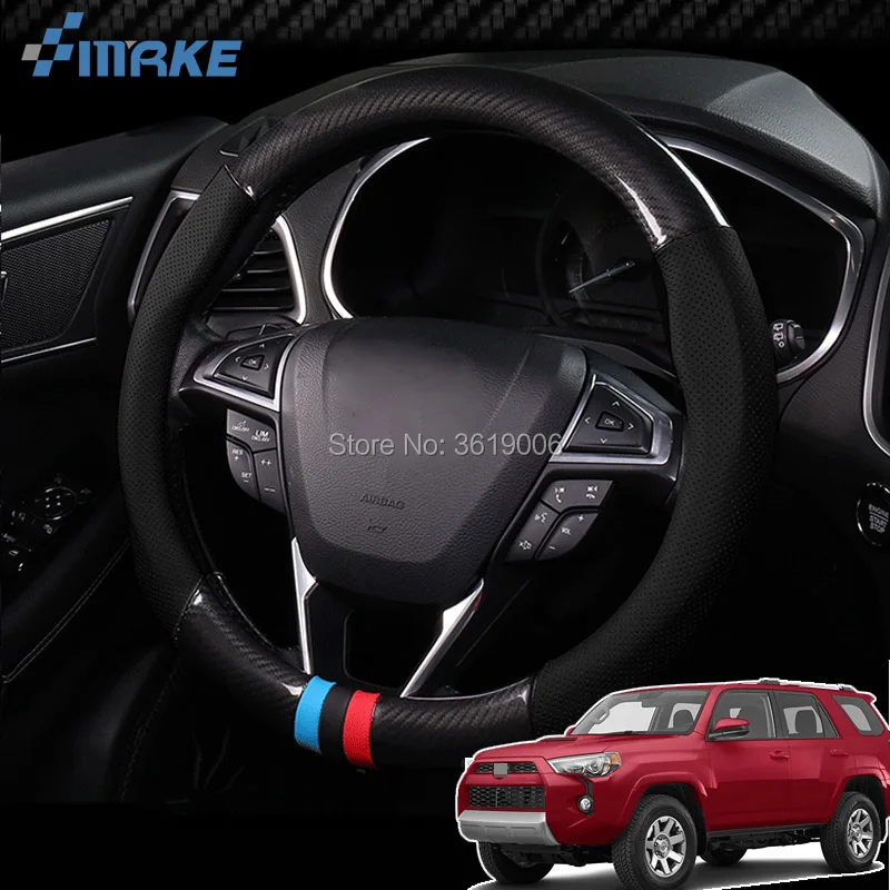 smRKE For Toyota 4Runner Steering Wheel Cover Anti Slip Carbon Fiber Top PVC Leather Sport Style
