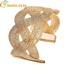 HOT Elegant Fashion Women’s Punk Style Big Wide Gold Color Cuff Bangle Bracelet Women Jewelry Wedding pulseiras feminina
