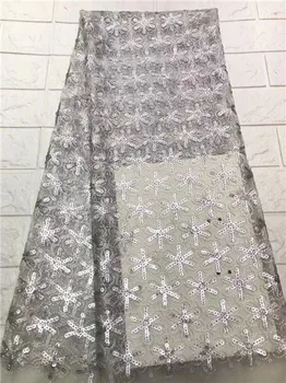 

White African Lace Fabric 2019 High Quality Nigerian Tulle Lace Fabric With Sequins French Net Lace For Party Dress C12