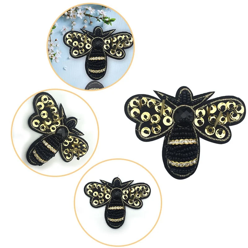 

1PC New Fashion Embroidery Bee Brooches For Women Yellow Sequins Crystal Fabric Hat Collar Lapel Large Insect Pin Brooch Jewelry