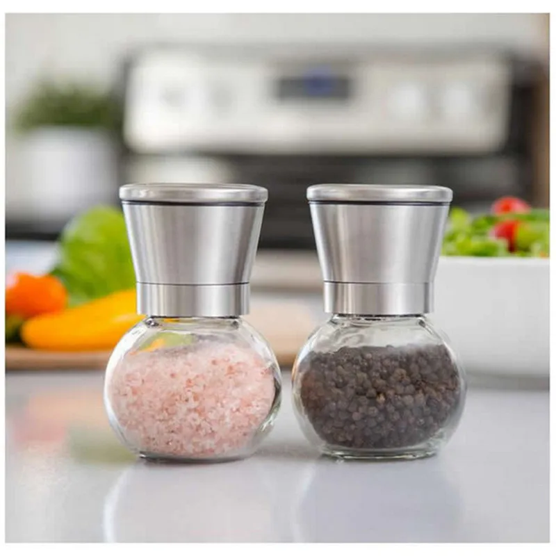 New Manual Stainless Steel Salt Pepper Mill Glass Bottle Grinder Spice Grinder Pepper Shaker Kitchen Tool Pepper Grinder 03