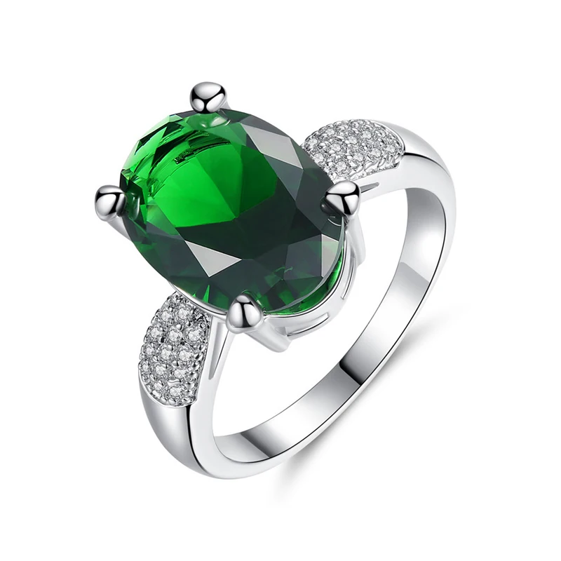 Elegant Large Green Emerald Zircon Ladies Rings Female Antique Silver Color Ring Jewelry Rings Woman Girl Accessories Gifts R412 (8)
