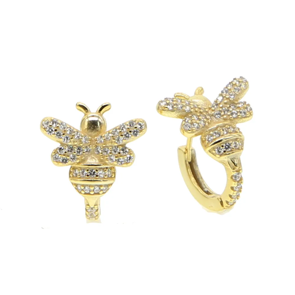 

Solid 925 Sterling Silver Lovely yellow Bee Animal hoop Earrings for Women Fine Jewelry golden plated earing Bijoux 2019 new