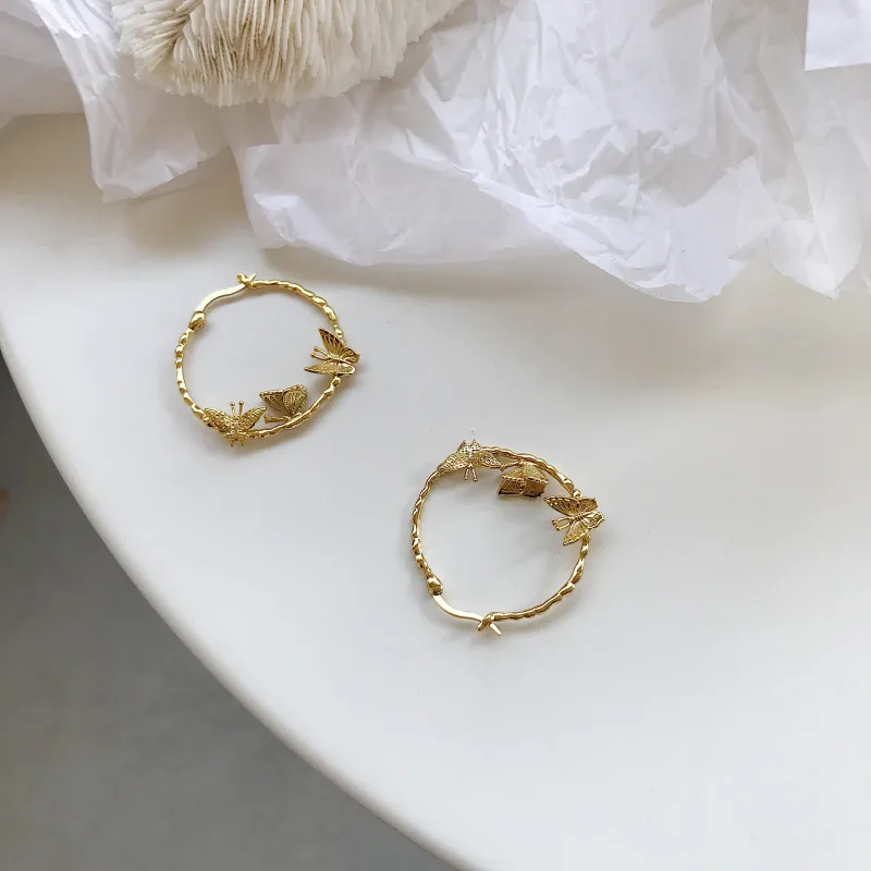 Silvology 925 стерлингового серебра гирлянда серьги-кольца с бабочкой золото креативные летние модные серьги для женщин пикантное украшение - Цвет камня: Gold