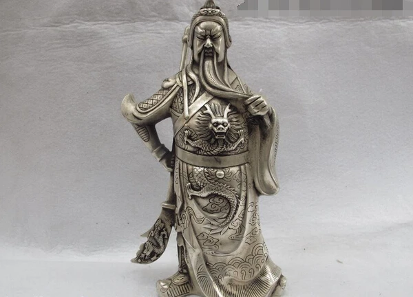 

USPS to USA S3242 10 China Folk White Copper Silver Dragon Guan gong Guanyu Warrior Buddha Statue (B0328)