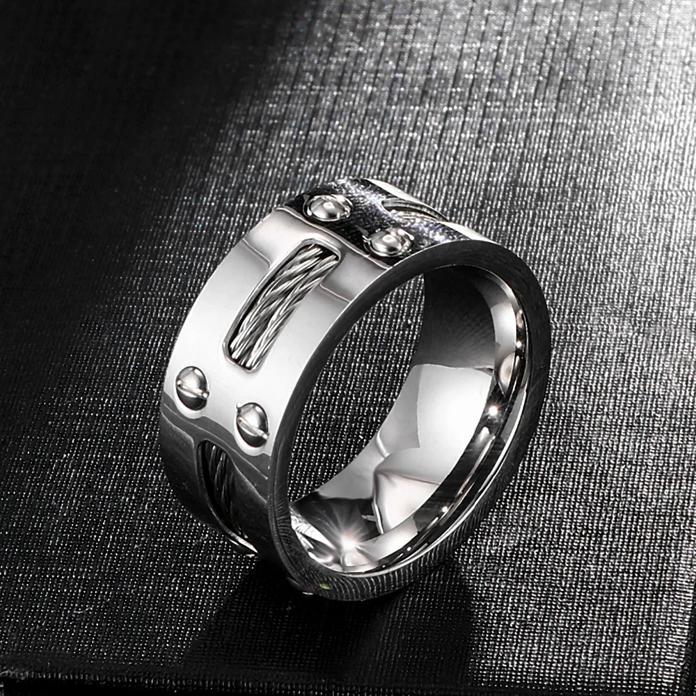 

HIP Hop Punk Trendy Twisted Steel Wire Square Color Ring 316L Stainless Steel Rings for Women Men Jewelry US Size 9-11
