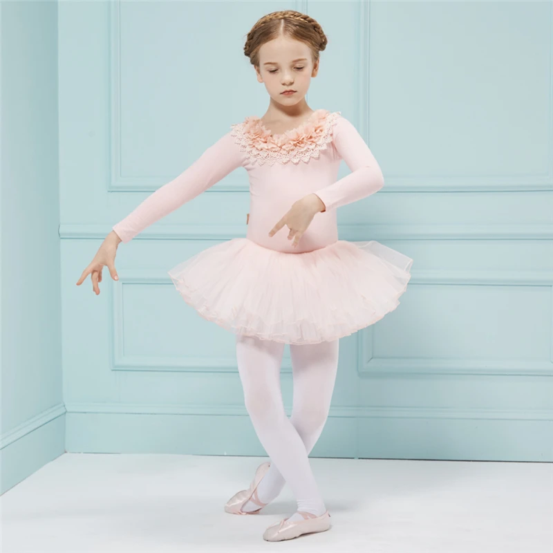 Балет Чесаный хлопок балетное платье пачка балетки для девочек Дети Высокое качество тюль с длинным рукавом для танцев гимнастическое трико