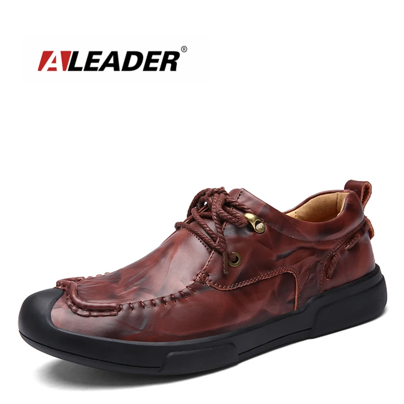 preço Aleader Mens Couro Sapatos Casuais Sapatos Da Moda Sapatos De Marca de Luxo Homens Flats Lace Up Preto Homens de Negócios Oxfords Shoes Zapatos Hombres
