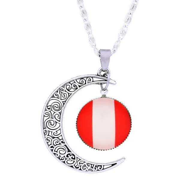 Flag Pendant Hollow Moon Necklace World 