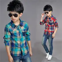 Весенне-Осенняя детская рубашка с длинными рукавами хлопковая клетчатая рубашка для мальчиков, пальто детская одежда