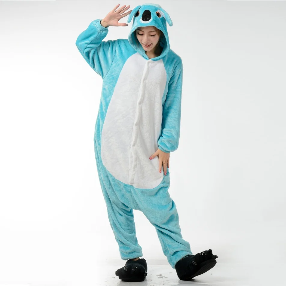Cute Hoodie Unisex Blue Lazy Koala Pajamas For Women Winter Cartoon