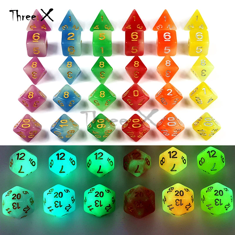 

Glowing In The Dark Dice 7 Pc/set D4 D6 D8 D10 D10% D12 D20 for Dungeons and Dragons,portable Dice Playing The KTV,Party, Bar