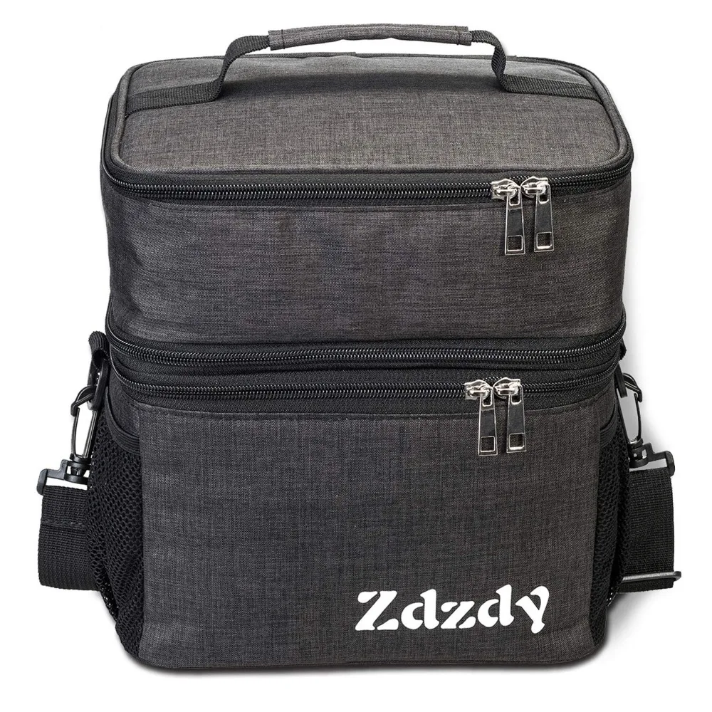 

Black Canvas Lunch Bag Large Capacity Meal Tote Waterproof Cooler Bags For Office Work Picnic Box With Adjustable Shoulder Strap