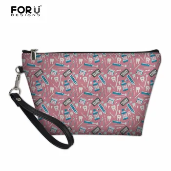 

FORUDESIGNS Dentista Cosmetic Makeup Bags for Women Cartoon Cute Dentist Pattern Women's Make Up Cases Travel Storage Pouch Bags