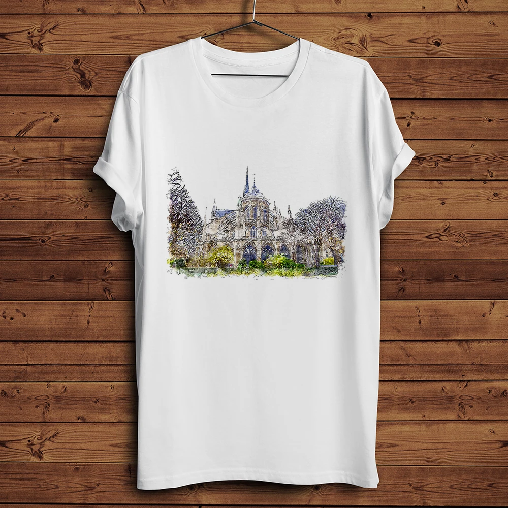 Винтажные Cathedrale Notre Dame de Paris художественный Мужская футболка с коротким рукавом