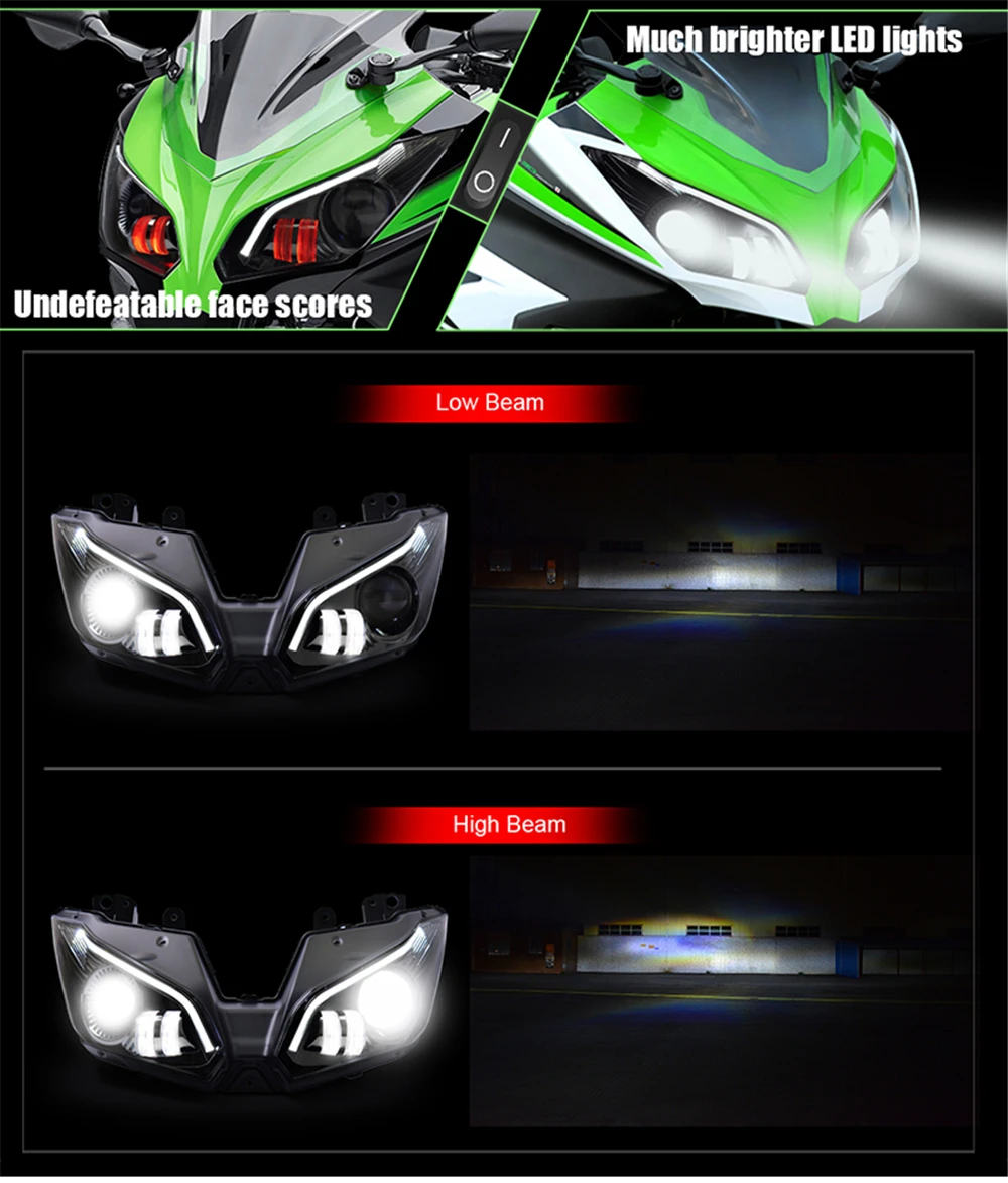 Kсветодиодный фары для Kawasaki Ninja ZX6R ZX-6R 2013-2018