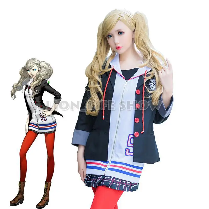 

P5 Persona 5 Ann Takamaki Cosplay Costumes For Halloween Party 4PCS/Set School Girls Uniforms Jacket+Hoodie+Skirt+Socks