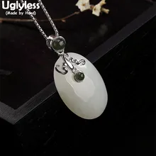 Uglyless Настоящее Твердое Серебро 925 пробы натуральный белый нефрит подвески для женщин драгоценные камни ювелирные изделия ручной работы ожерелья без цепи