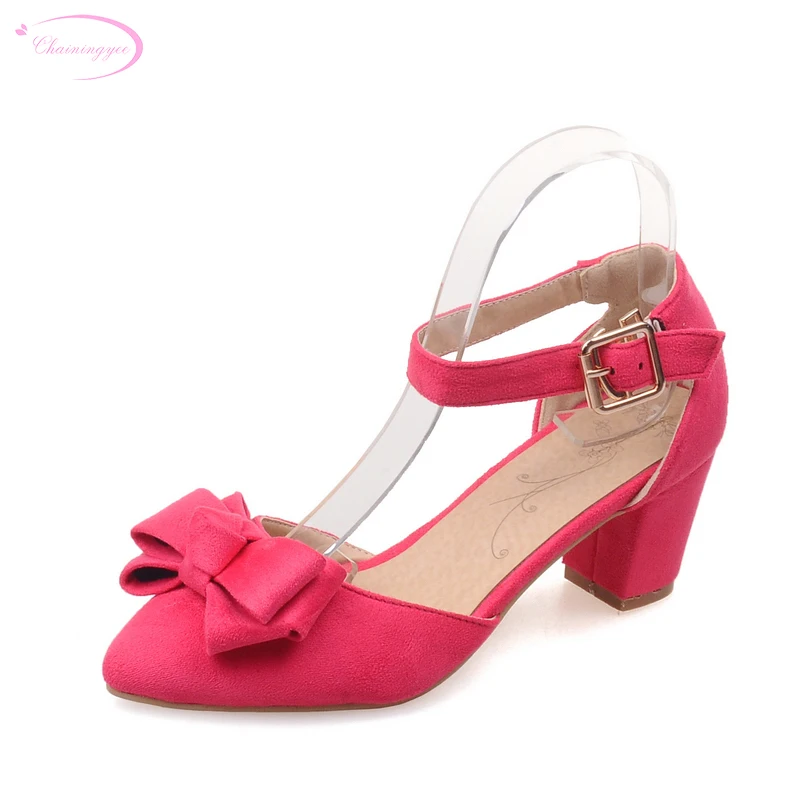 

Chainingyee sweet dating style sexy pointed toe pumps fashion bowknot belt buckle gray red pink black med with women's shoes