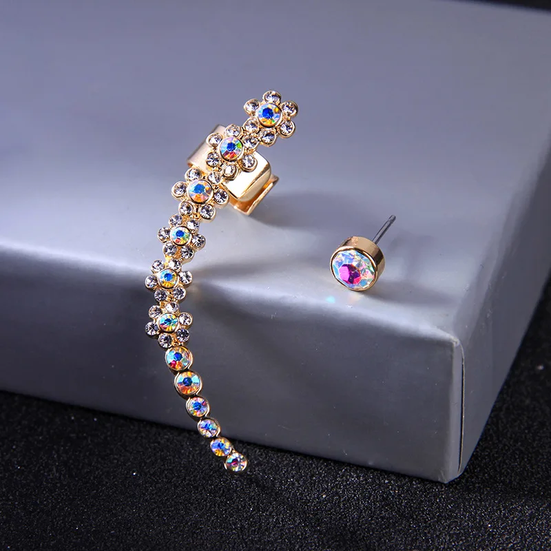 

Boho Female Crystal Stone Earrings Fashion Rainbow Colorful Bridal Earrings Small Asymmetrical Stud Earrings For Women