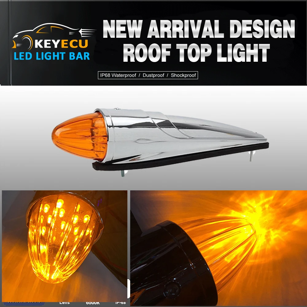 

KEYECU 1 x 17 LED Amber Cab Marker Roof Top Light Assembly Chrome Universal For Peterbilt Kenworth Freightliner