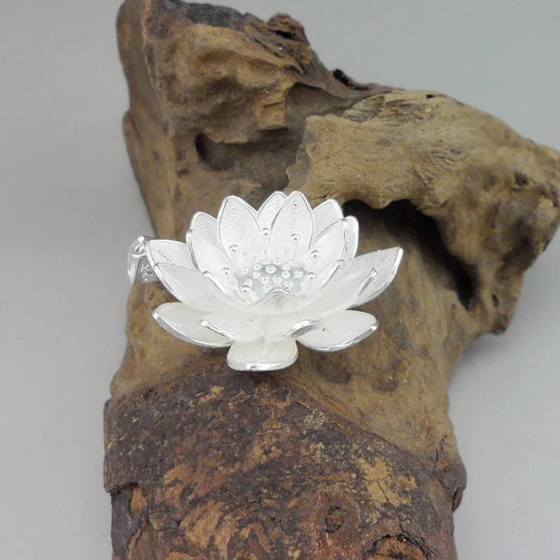 

Lotus Flower Pendant Necklace Handmade Ethnic 999 Sterling Silver Miao Jewelry Pendant Buddha Religion In Jewelry Gift New Year