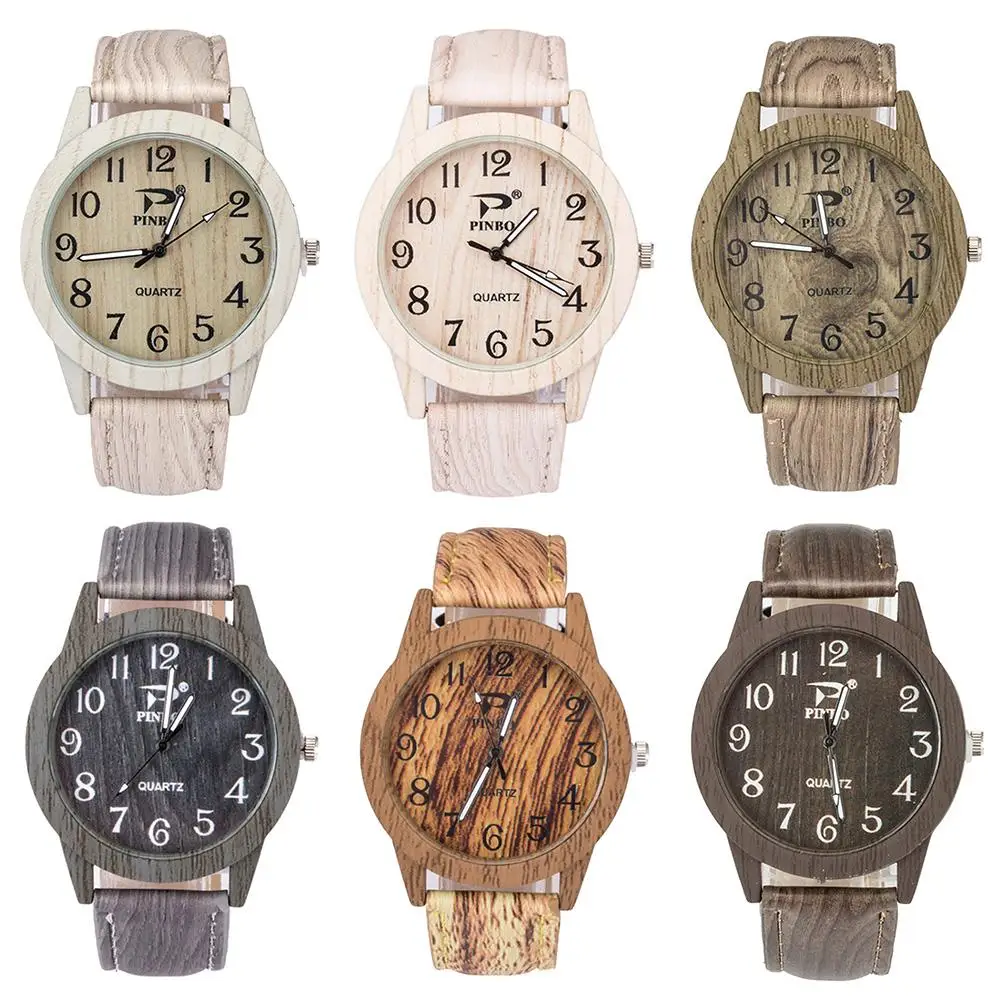 

Wonderful Vintage Men Wood Grain Round Dial Faux Leather Band Quartz Wrist Watch Gift