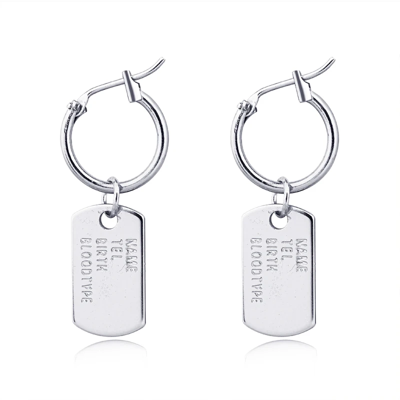 

1pair Punk Letter Dog Tag Small Pendant Hoop Earrings For Women Personality Hip Hop Silver Gold Color Earrings Jewelry E565