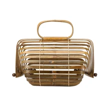 Женская сумка, Бамбуковая сумка, женская натуральная сумка, плетеная солома, складное ведро, полые пляжные сумки, Дамский кошелек