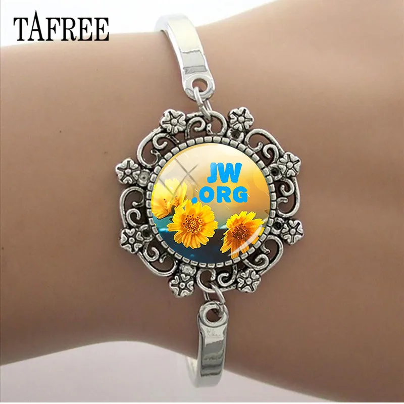 

TAFREE Lace Charm JW.ORG Bracelet 15MM Glass Cabochon Photo Dome Chain Bangle For Woman Men Party Jewelry Gift JW23