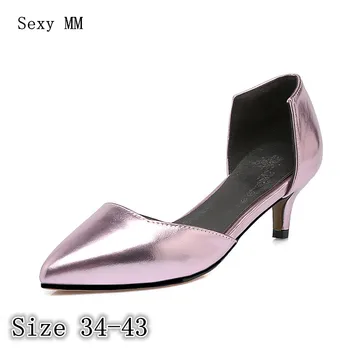 

Low High Heels Ladies D'Orsay High Heel Shoes Women Stiletto Woman Party Wedding Shoes Kitten Heels Plus Size 34 - 40 41 42 43