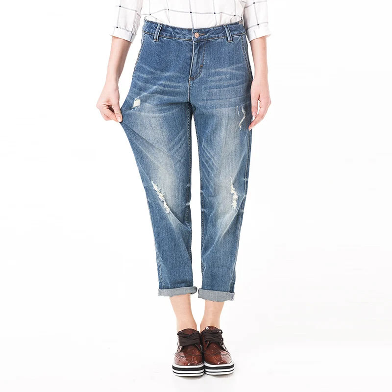 

2018 Spring Jeans Mujer Blue Casual Ripped Jeans for Women Plus Size 4XL 5XL Boyfriend Capris Denim Elastic Straight Harem Pants