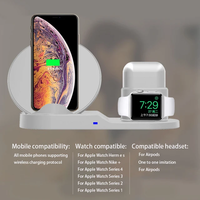 QI Wireless Charger Stand For iPhone 8Plus X XS Max XR Wireless Charging Dock Station 3 In 1 For Apple AirPods Apple Watch 2 3 4 6