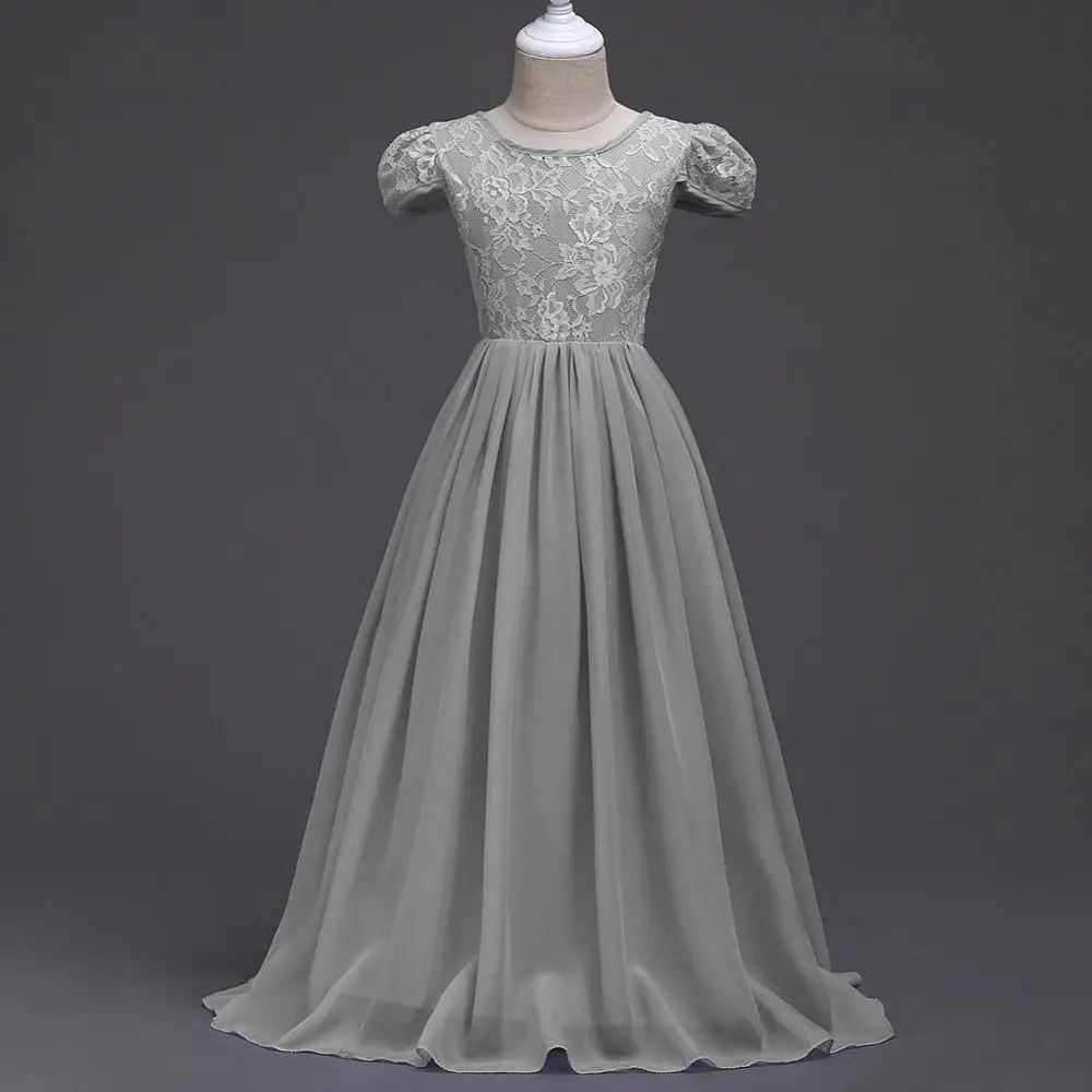 Carters Limited Dress Girl Flower Lace Teenagers Kids Girls Wedding Long Dress Elegant Princess Party Pageant Christmas Clothes - Цвет: gray
