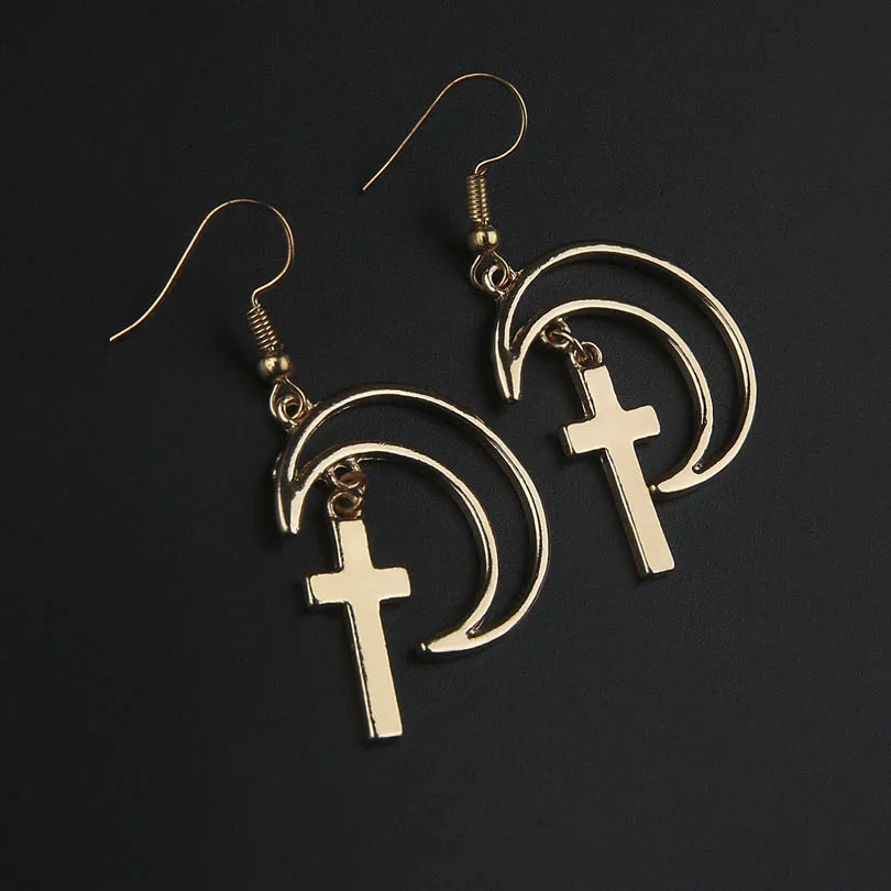 Hollow Moon Cross Dangle Earrings For Women Personality Fashion Drop Cool Girls Statement Jewelry | Украшения и аксессуары
