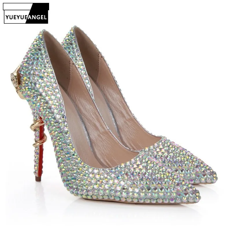 

Women Fashion Pumps Comfortable Pointed Toe Slip On Lady Party Crystal Decoration High Heel Shoes For Women Dress Wedding Shoes