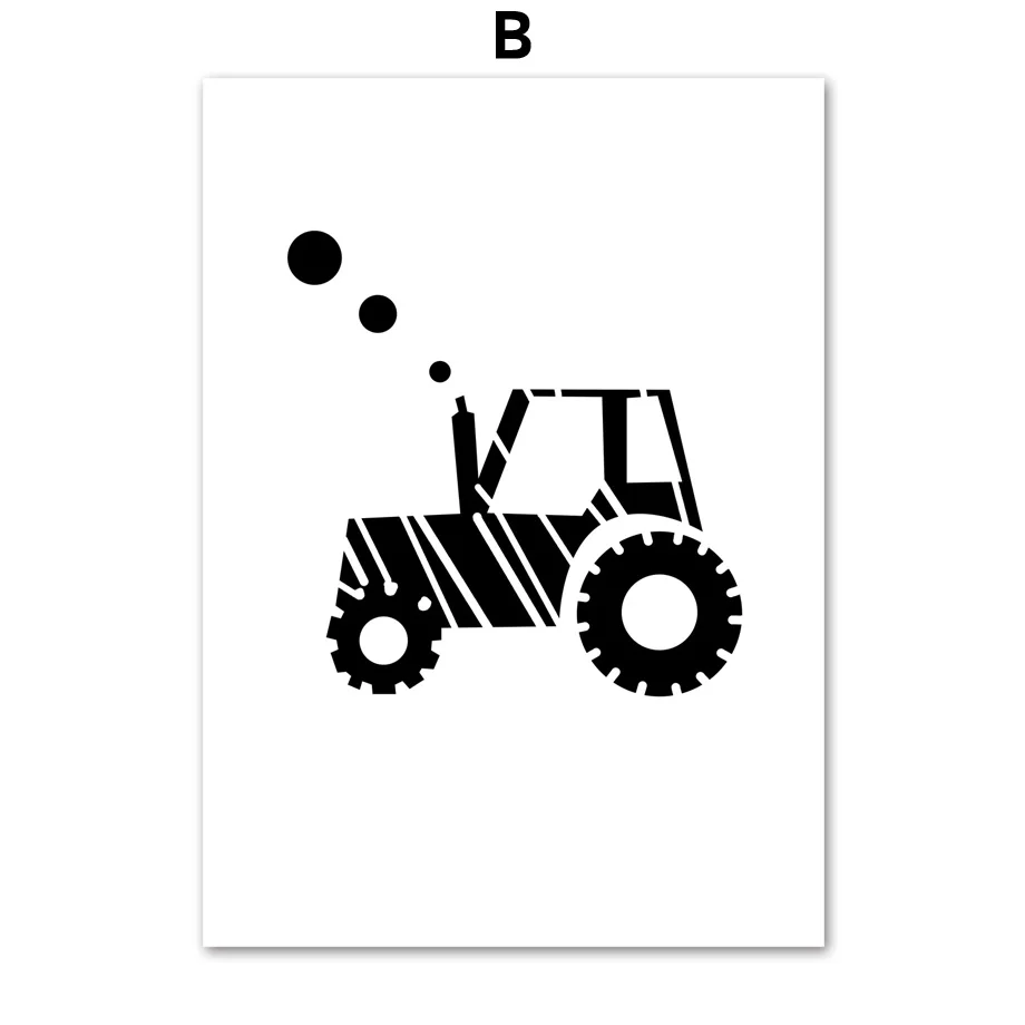Трактор Автомобиль самолет черный белый скандинавский настенный художественный холст живопись скандинавские плакаты и принты настенные картины декор детской комнаты - Цвет: B
