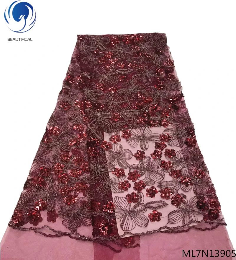 

BEAUTIFICAL embroidery french lace fabric 5yards sequin lace fabric black lace fabric 2019 products for evening clothes ML7N139