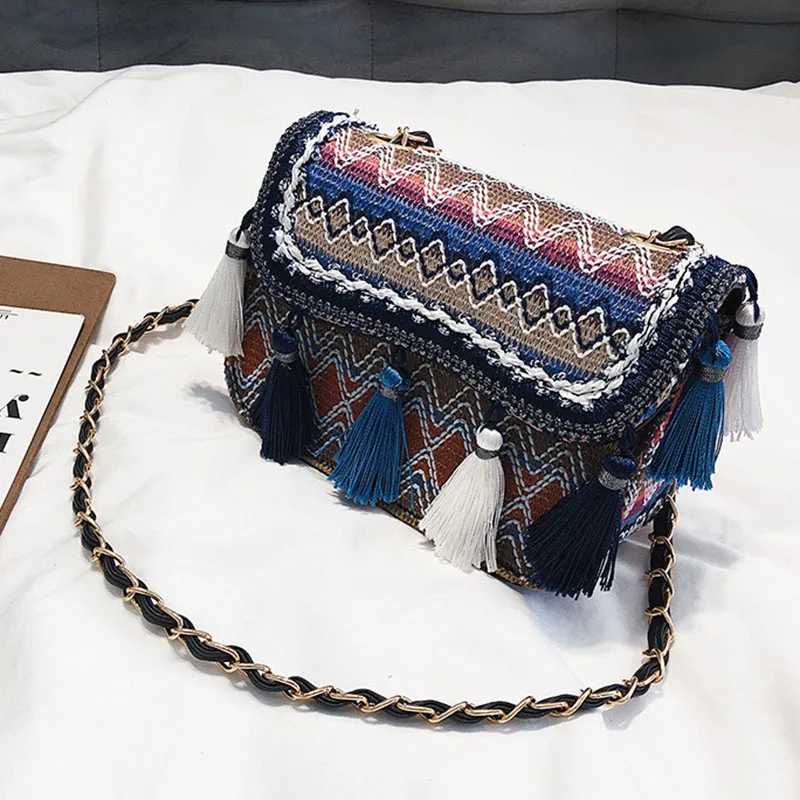 New Women Tassel Fashion Straw Bag INS Popular Female Summer Handbag Chains Lady Casual Shoulder Bag Beach Knit Crossbody SS3307 (1)