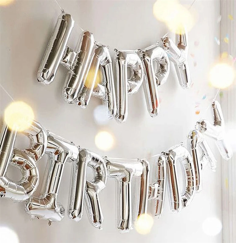 1 Unidades plata Feliz cumpleaños letra globos con perla oro negro blanco globos adultos regalos para decoraciones de fiesta temática suministros