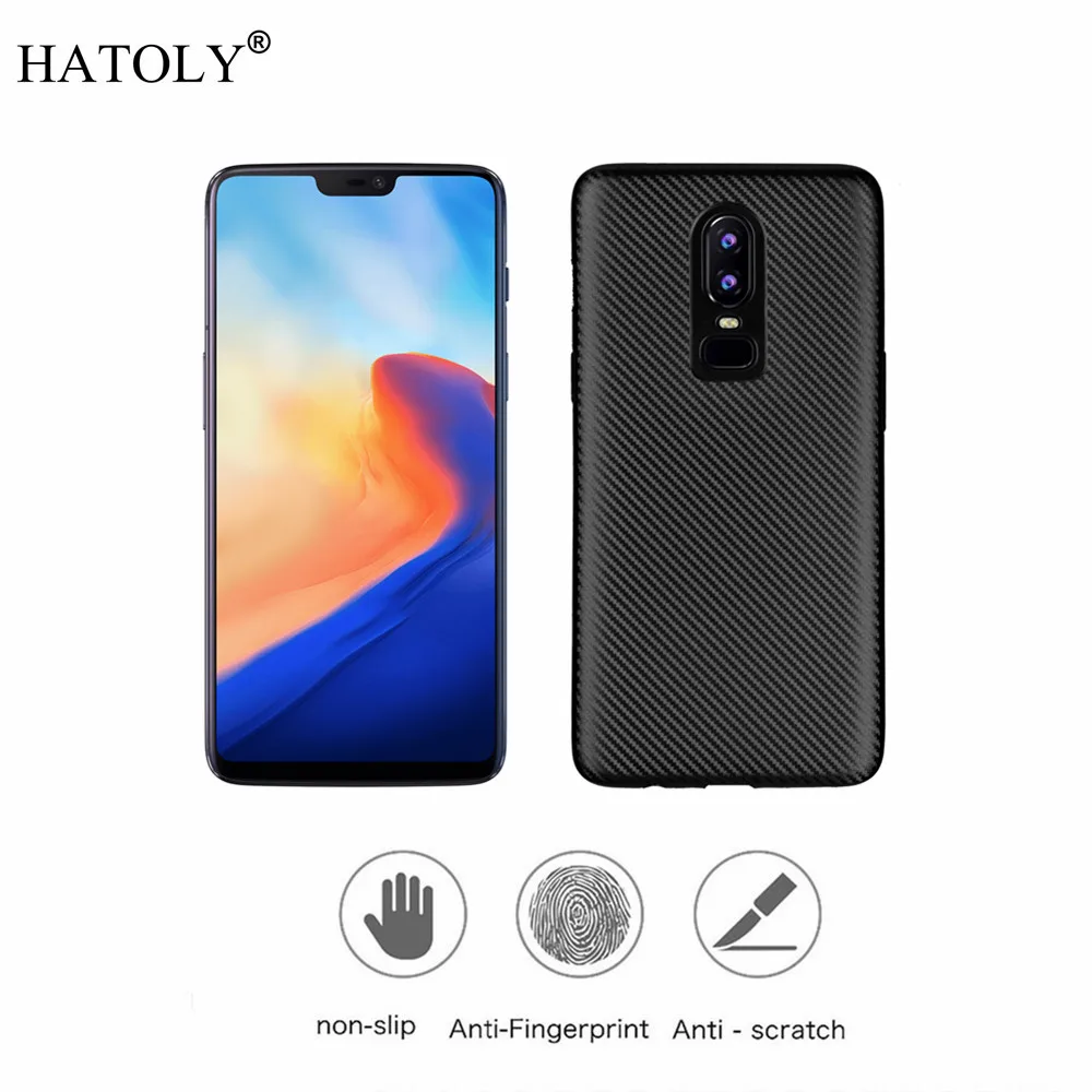 Best HATOLY Case For Oneplus 6 A6000 Soft TPU Rugged Armor Case For Oneplus 6 Carbon Fiber Back Cover Fundas Oneplus 6 Shell 6.28\