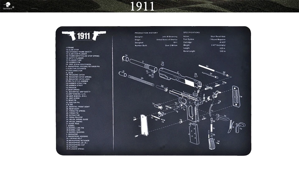Тактический оружейный чистящий коврик резиновый ковер водонепроницаемый нескользящий коврик с схемой деталей и инструкциями Glock P226 1911