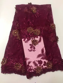 

Purple 3D Beads Lace Fabric 2019 High Quality Mesh Embroidery Applique 3D Flower Tulle Nigerian Lace Fabrics For Bridal Green